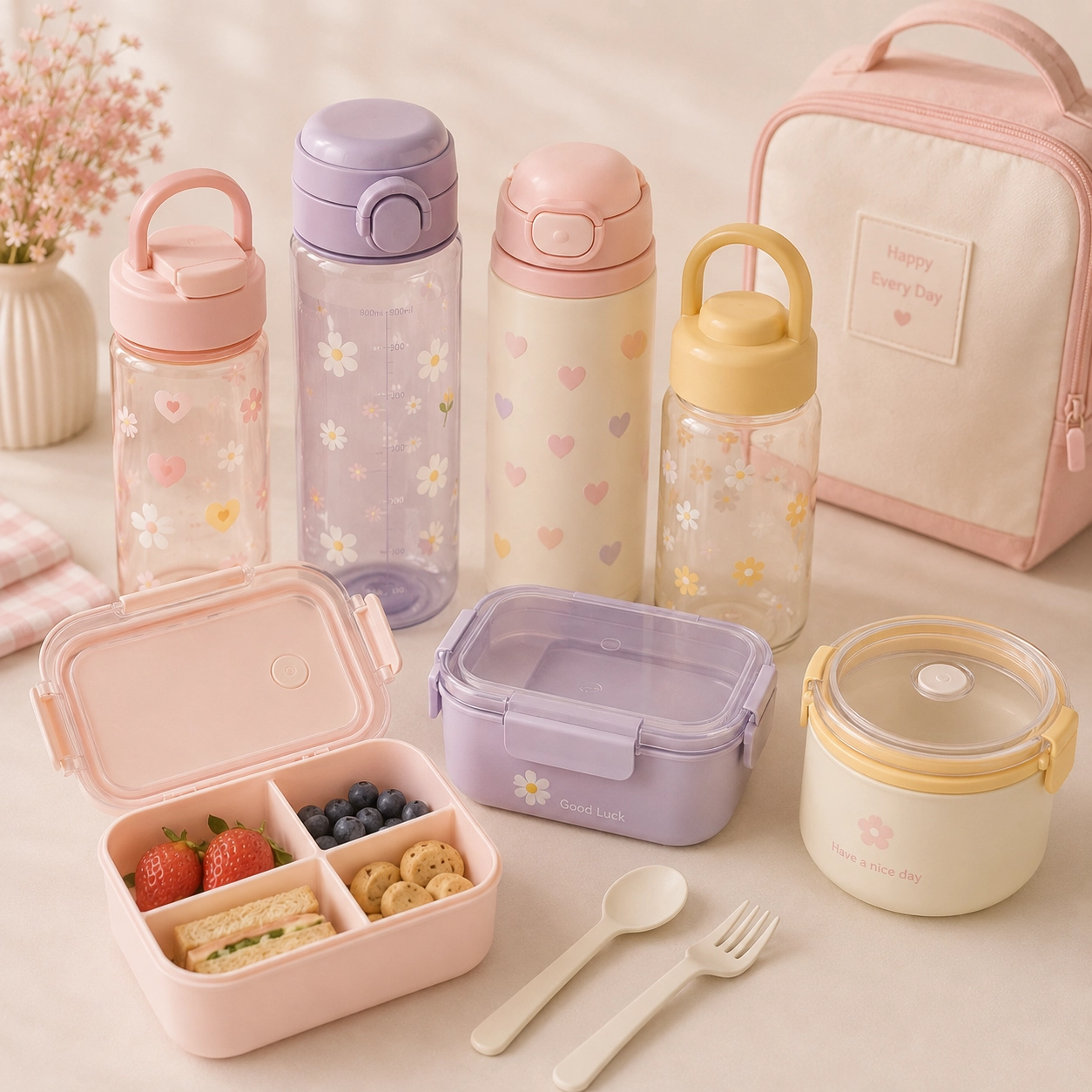 water bottle and lunch box